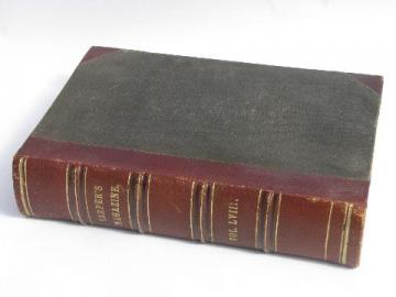 antique leather & cloth bound book, Harper's monthly magazine 1878-9