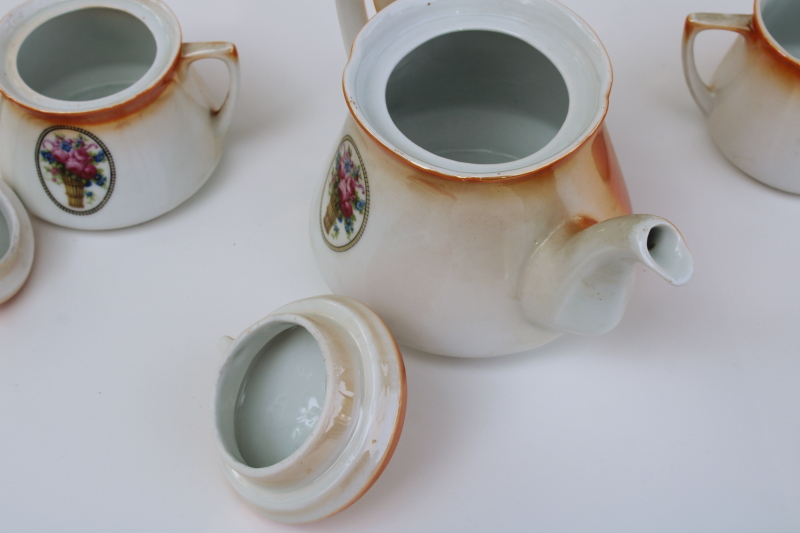 antique lusterware china tea set, tea pot w/ creamer sugar bowl 1920s vintage German luster porcelain