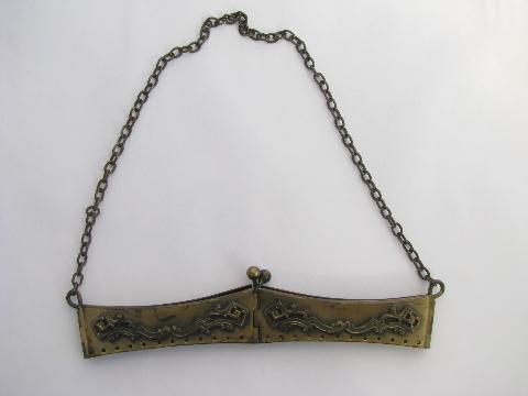 antique metal purse clasp, hardware for old needlework reticule or mesh handbag