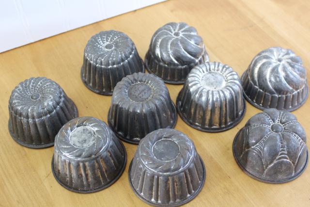 antique mini turks head molds, heavy tinned steel baking pans or custard pudding mold