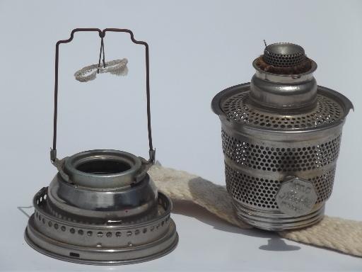 antique model C Aladdin lamp burner,  nickel silver oil lamp burner without mantle