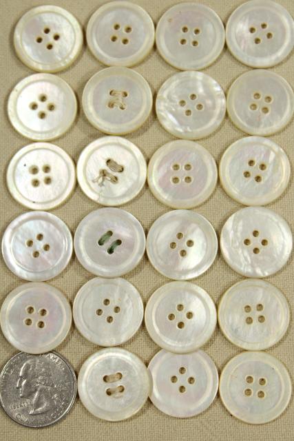antique mother of pearl shell button lot, large buttons several styles, vintage sewing notion