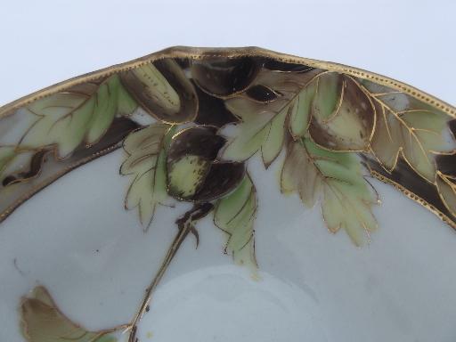 antique oak leaf and acorn hand painted Nippon china bowl, leaves and gold