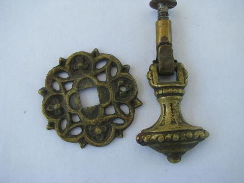 antique ornate teardrop tassel drawer pulls, early 1900s vintage hardware lot