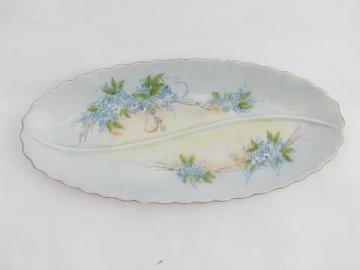 antique painted china w/ forget-me-nots floral, divided tray or pickle dish