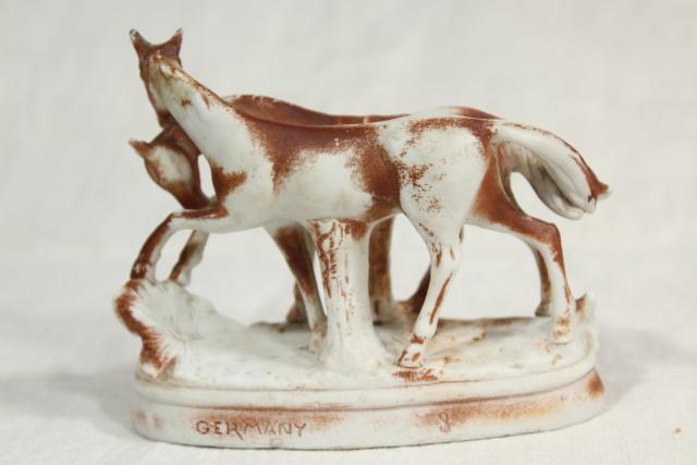 antique parian bisque china figurine marked Germany, horses mare and foal