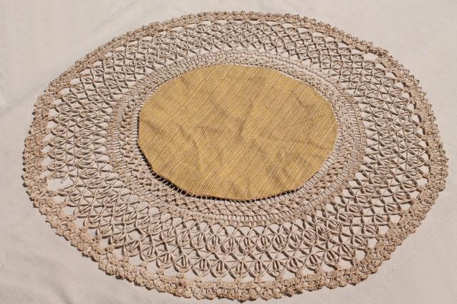 antique parlor table cover, lamp mat w/ handmade gimp braid lace trim edging