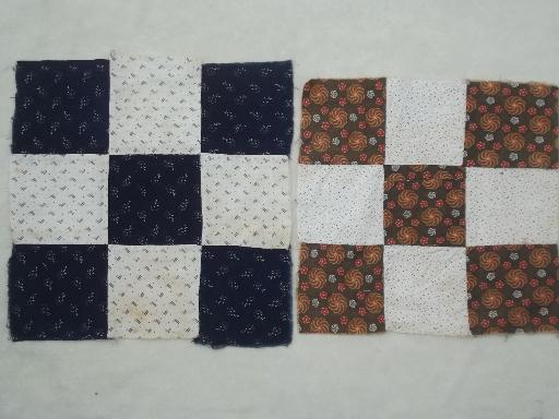 antique patchwork quilt blocks lot, early old cotton print calico fabric