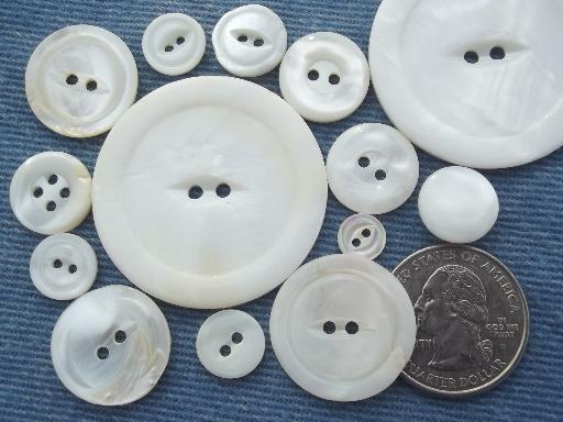 antique pearl  shell buttons, lot assorted vintage mother of pearl buttons  