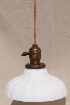 antique pendant light fixture, industrial hanging bulb socket w/ vintage milk glass shade