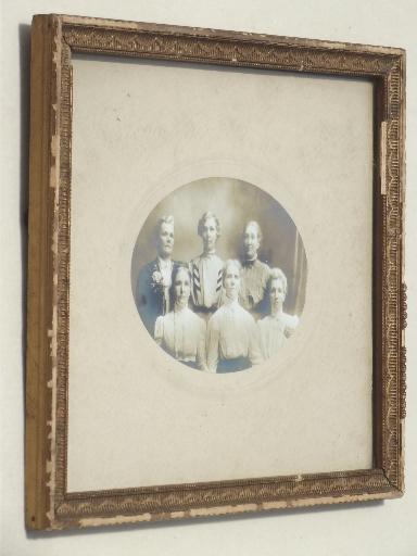 antique photos in  shabby old gold wood frames, pretty girls circa 1900