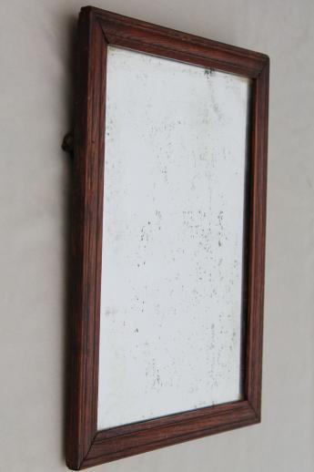 antique plank back oak frame shaving mirror, primitive vintage washstand mirror craftsman style