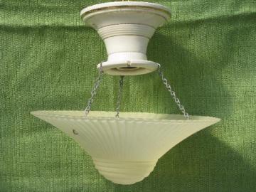 antique porcelain ceiling light fixture w/ old pattern glass dome shade