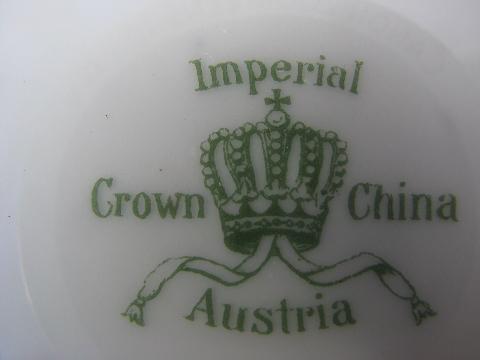 antique porcelain fish course plate, Royal Crown china Austria, ornate pink roses