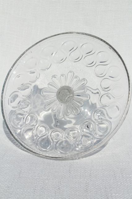 antique pressed glass cake stand pedestal plate, 1890s vintage EAPG ribbon candy pattern