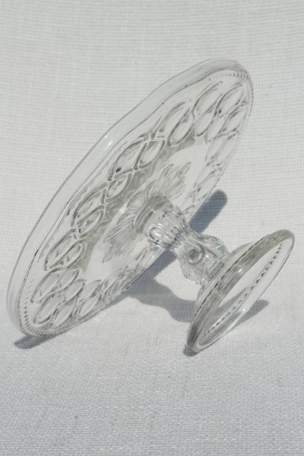 antique pressed glass cake stand pedestal plate, 1890s vintage EAPG ribbon candy pattern
