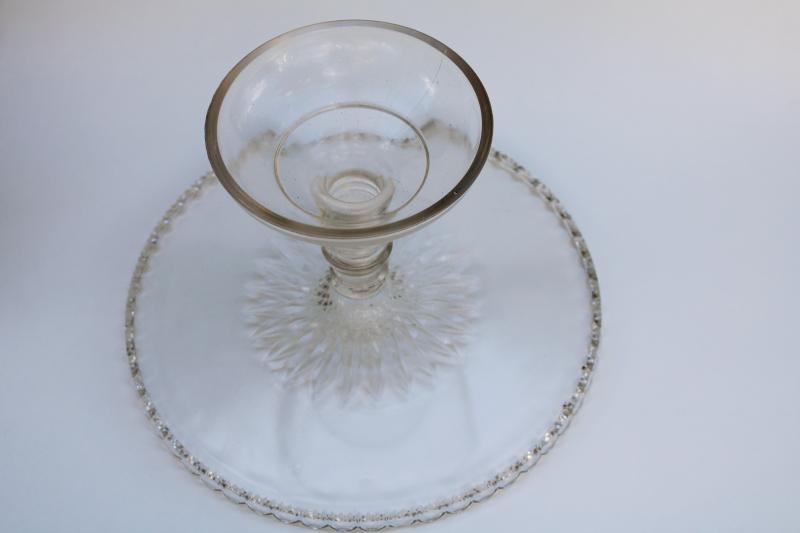 antique pressed glass cake stand, scalloped edge salver, bakery display pedestal plate