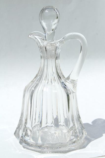 antique pressed pattern glass cruet, large bottle w/ stopper, EAPG colonial panel