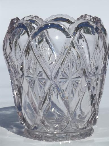 antique pressed pattern glass spoon holder or celery vase, lavender EAPG