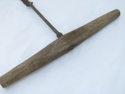 antique primitive beam auger drill, farm barn building tool