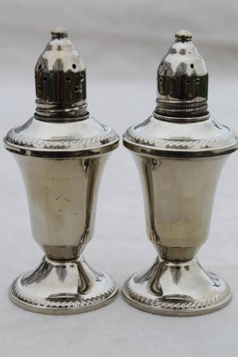 antique reproduction shakers, vintage S&P set Mayflower silver look non-tarnish holloware