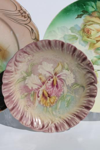 antique roses china, large bowl & plates, shabby cottage chic painted floral dishes
