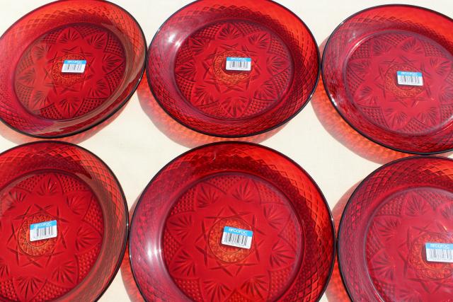antique ruby red pattern Cristal d'Arques Arcoroc dinner plates set of six