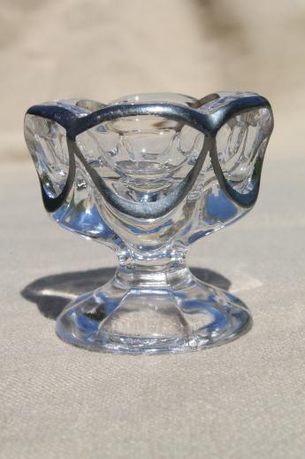 antique silver overlay glass salt dip dish or egg cup, early 1900s vintage