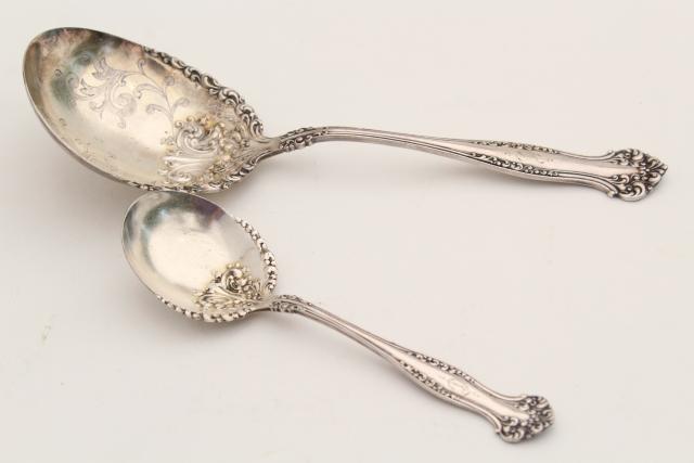 antique silver plate berry scoop spoons, Old English C engraved letter monogram