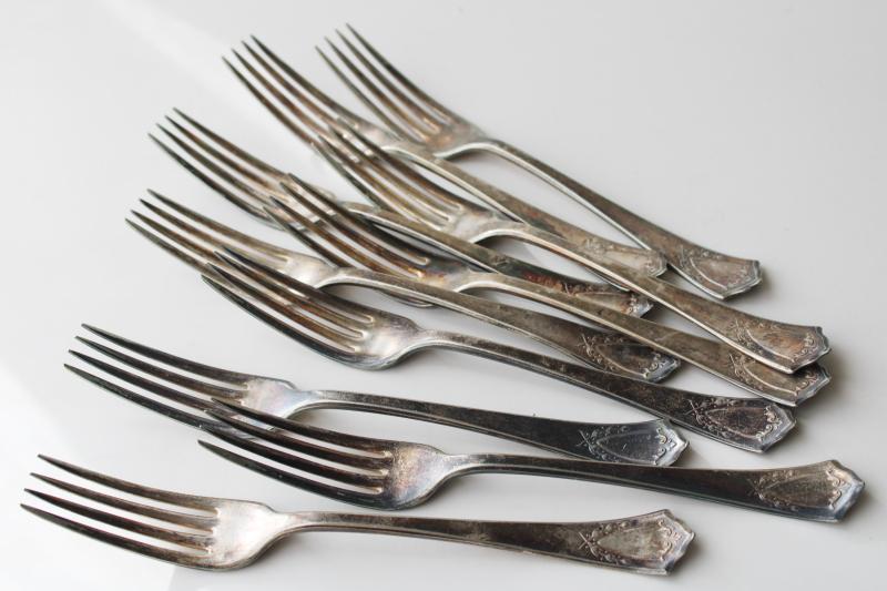antique silver plate dinner forks, Jewell pattern R&B (Rogers) mark vintage 1916