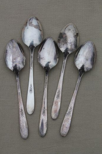 antique silver plate spoons, vintage flatware lot 20+ soup spoons mixed patterns