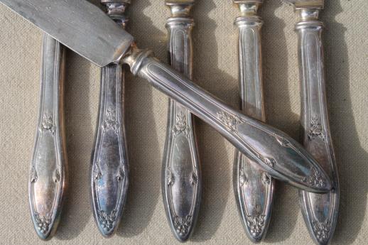 antique silverware, 1920s vintage silver plate flatware knives & forks, Roseland De Sancy