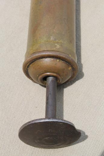 antique solid brass grease gun, early automobile mechanic's  oiling & greasing tool