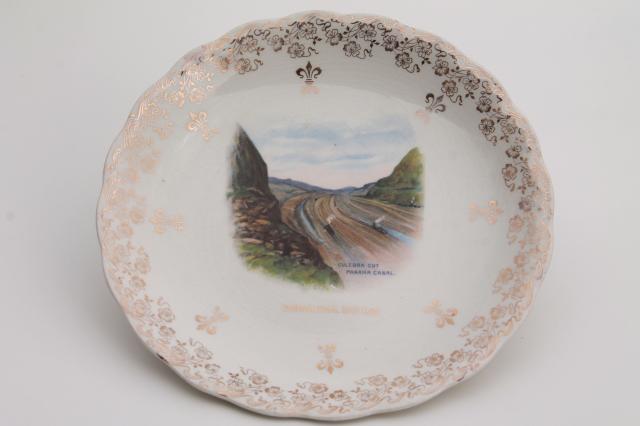 antique souvenir plate, building the Panama Canal late 1800s early 1900s vintage