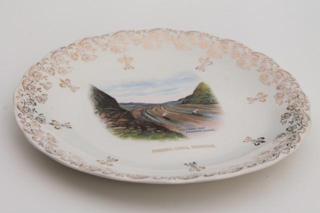 antique souvenir plate, building the Panama Canal late 1800s early 1900s vintage