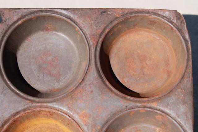 antique steel baking pan for mini hand pies or large muffins, vintage muffin pan
