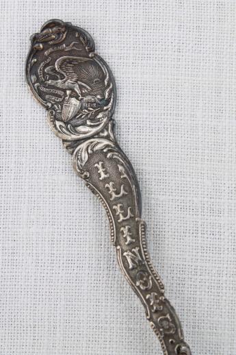 antique sterling silver spoon dated 1891, vintage souvenir spoon - Illinois