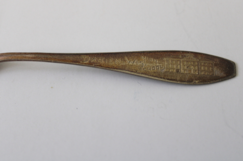 antique sterling silver teaspoon, Darien Wisconsin high school turn of the century vintage