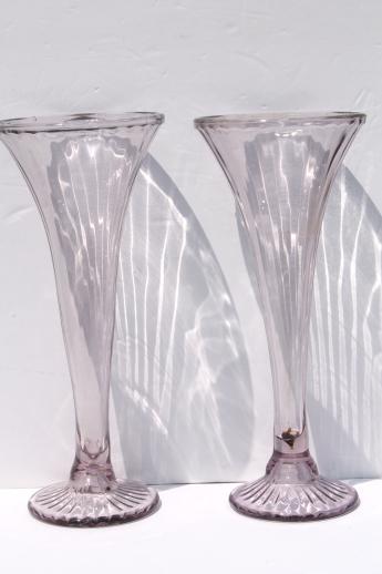 antique sun purple lavender glass shelf supports, large pair of vases / shelf risers