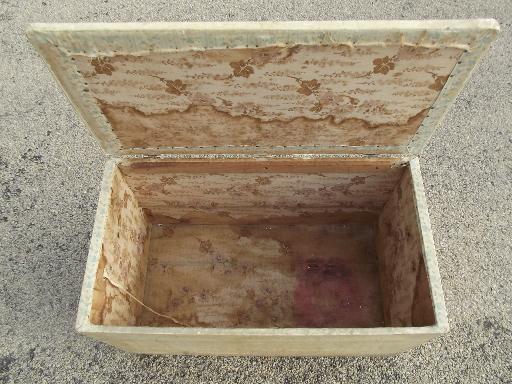antique tea chest wood storage box trunk, vintage floral and old white paint