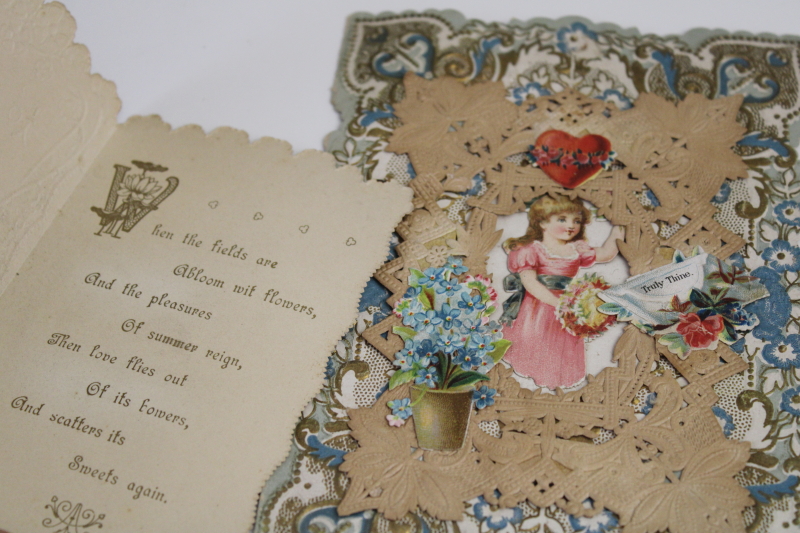 antique valentines, lot of Victorian vintage cards  large pop up scenes Germany