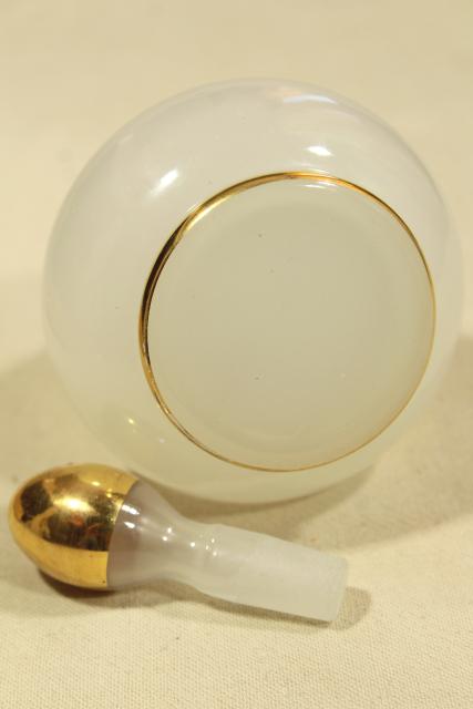 antique vanity or barbers bottle, gold & white opalescent milk glass or camphor glass