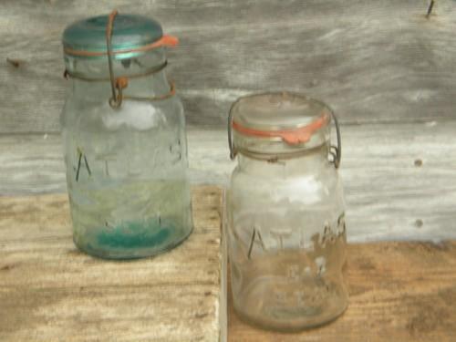 antique vintage Atlas E-Z Seal storage jars / canisters wrinkled glass