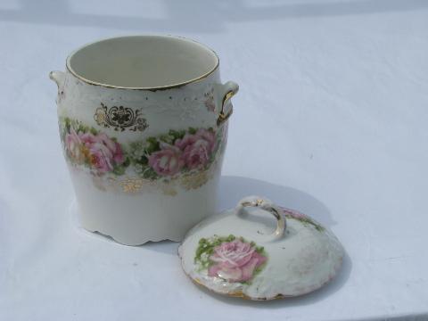 antique vintage Bavaria pink roses pattern china, condensed milk holder