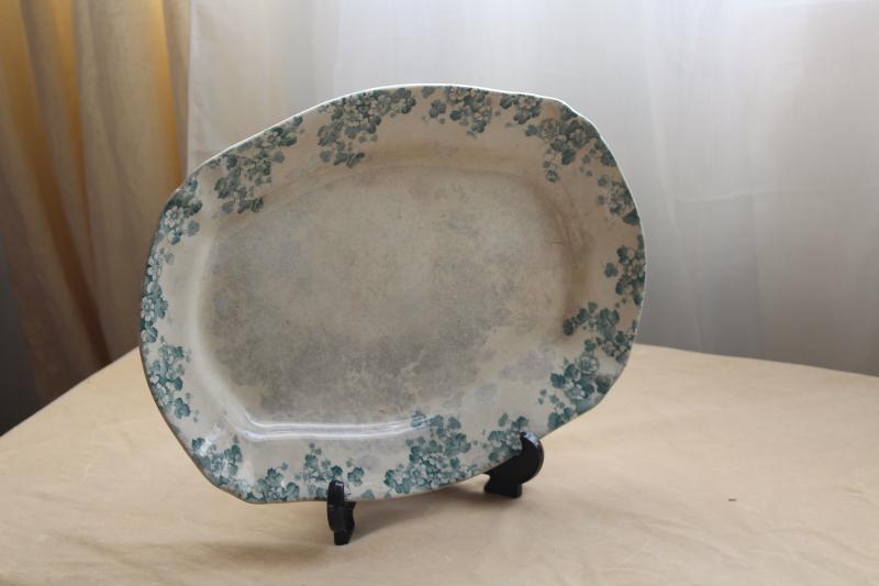 antique vintage British Anchor pottery, aqua blue tranferware china platter