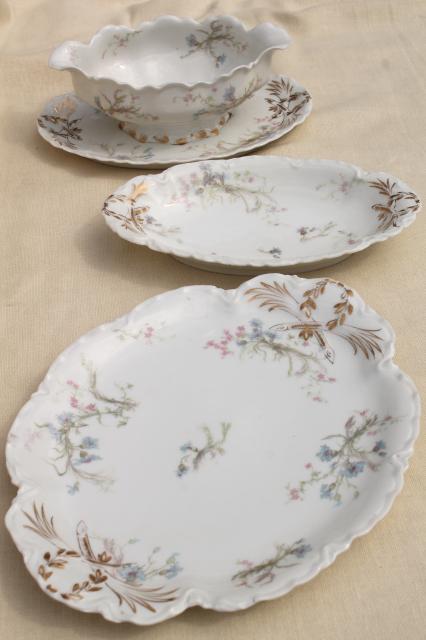 antique vintage Haviland Limoges china serving pieces, blue cornflowers w/ pink
