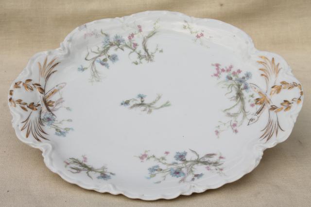 antique vintage Haviland Limoges china serving pieces, blue cornflowers w/ pink