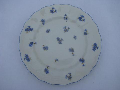 antique vintage Ludwigsburg porcelain plates, ornate white w/ blue cornflowers