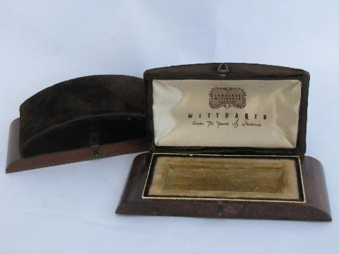 antique vintage Wittnauer Longines watch presentation display boxes, wood w/ velvet