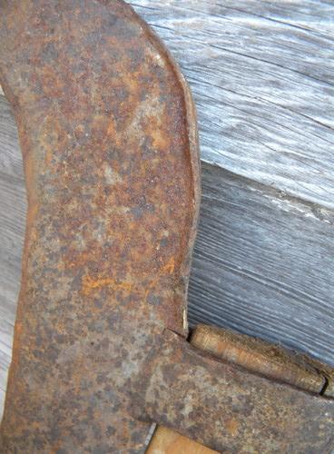 antique vintage billhook or brush axe, primitive old farm tool